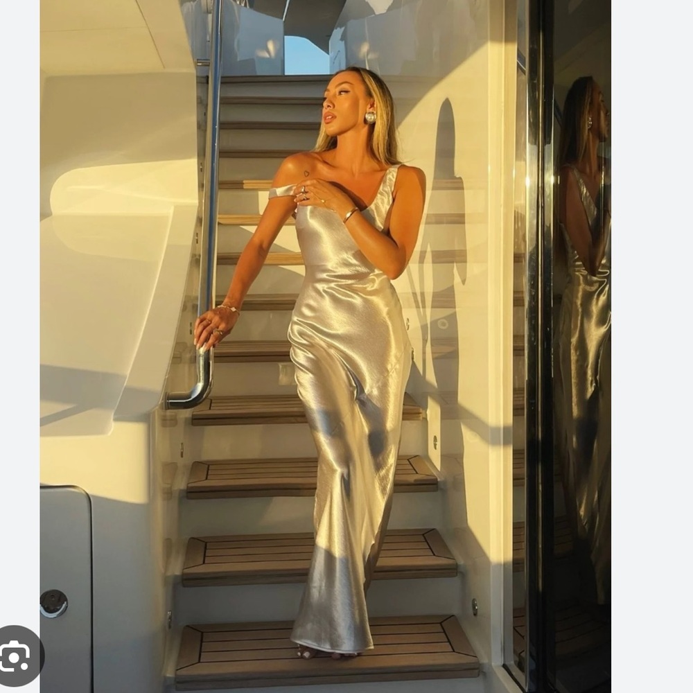 12th Tribe Shimmering Silver Maxi Dress